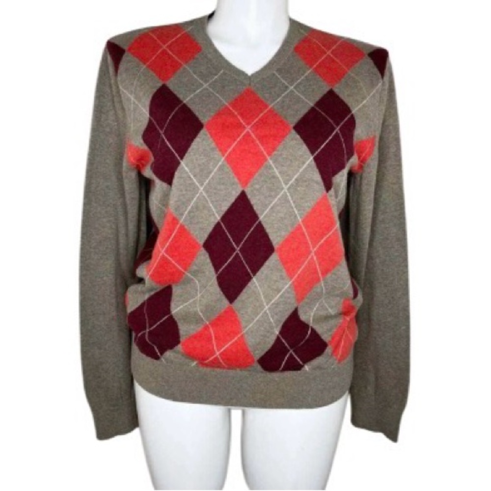 BANANA REPUBLIC V-Neck Argyle Print Pullover Sweater Men’s Large Knit Multicolor